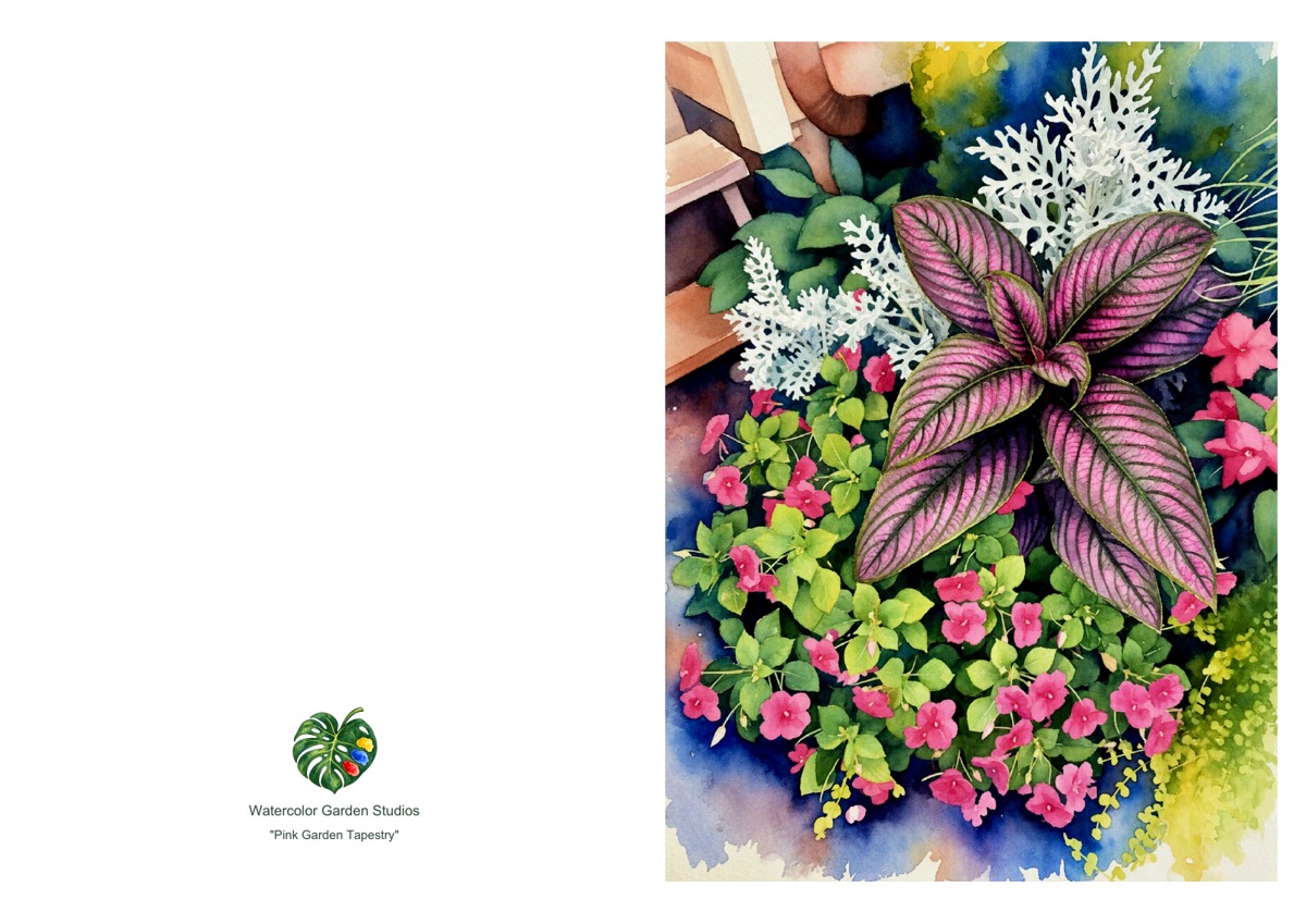 Pink Garden Tapestry — Printable Greeting Card