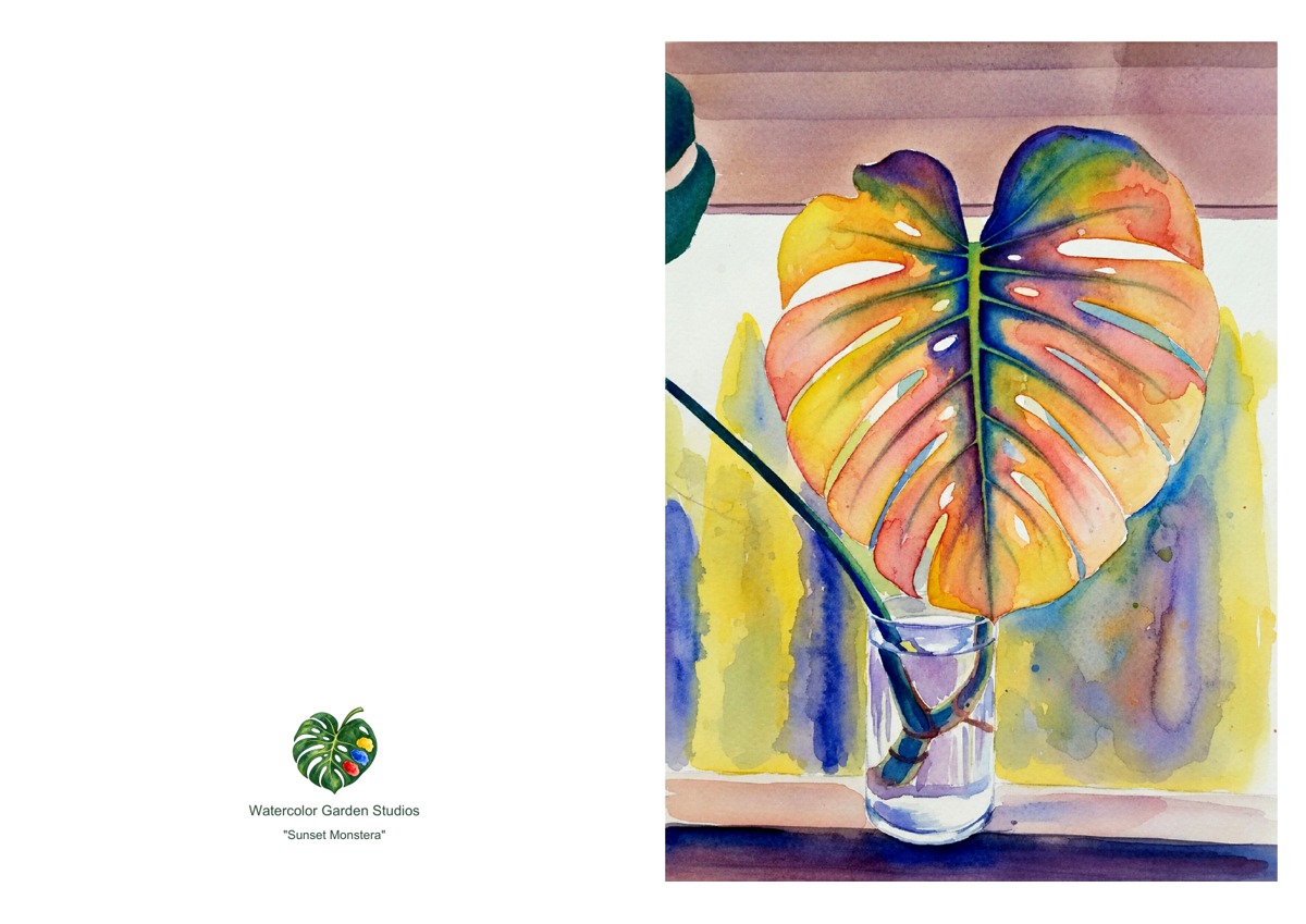 Sunset Monstera — Printable Greeting Card