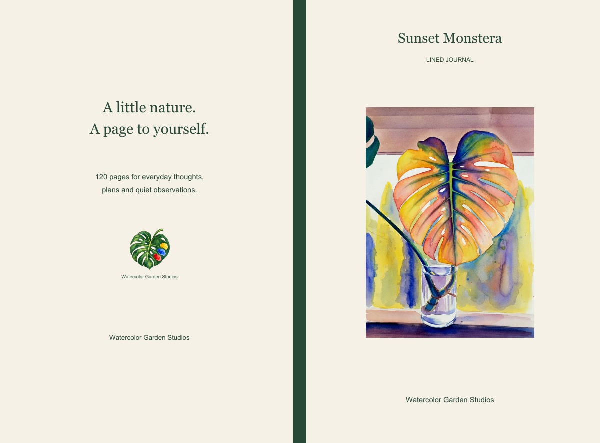 Sunset Monstera Lined Journal
