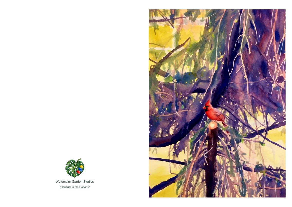 Cardinal in the Canopy — Printable Greeting Card