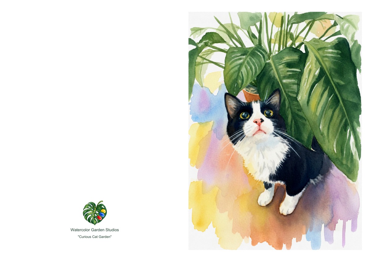 Curious Cat Garden — Printable Greeting Card