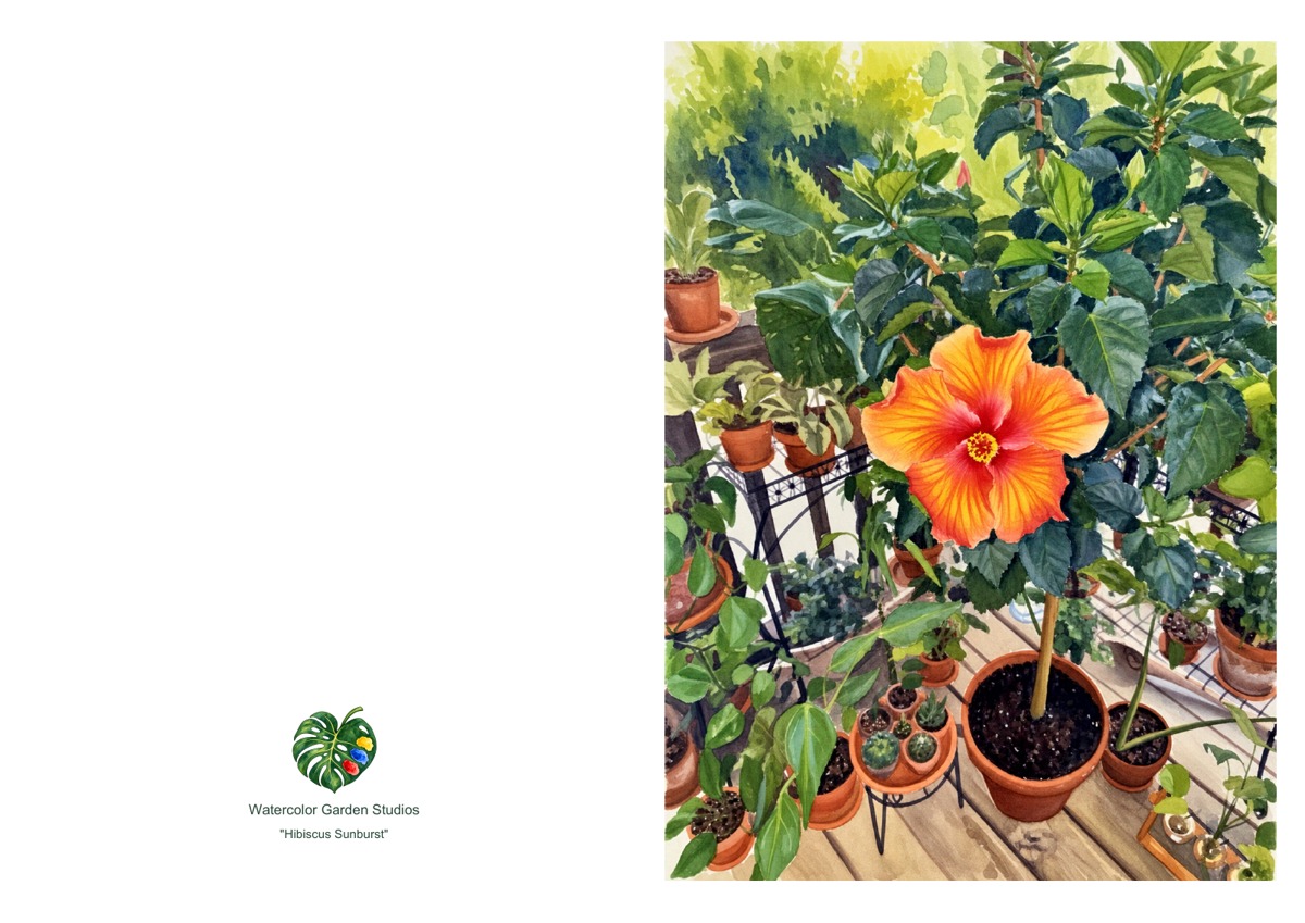 Hibiscus Sunburst — Printable Greeting Card