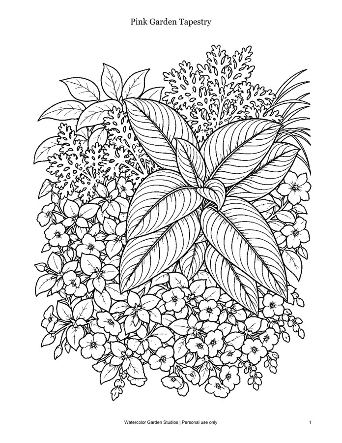 Pink Garden Tapestry — Coloring Page