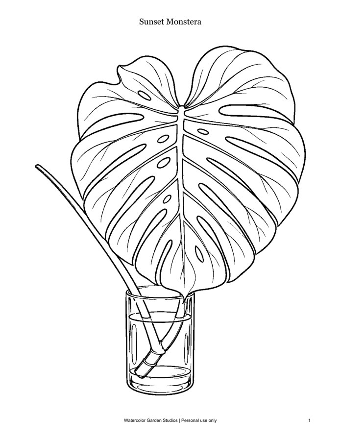 Sunset Monstera — Coloring Page
