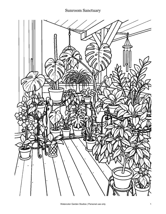 Sunroom Sanctuary — Coloring Page