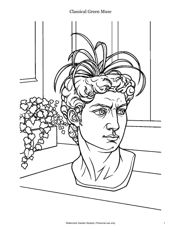 Classical Green Muse — Coloring Page