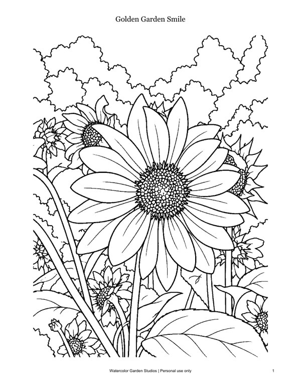 Golden Garden Smile — Coloring Page